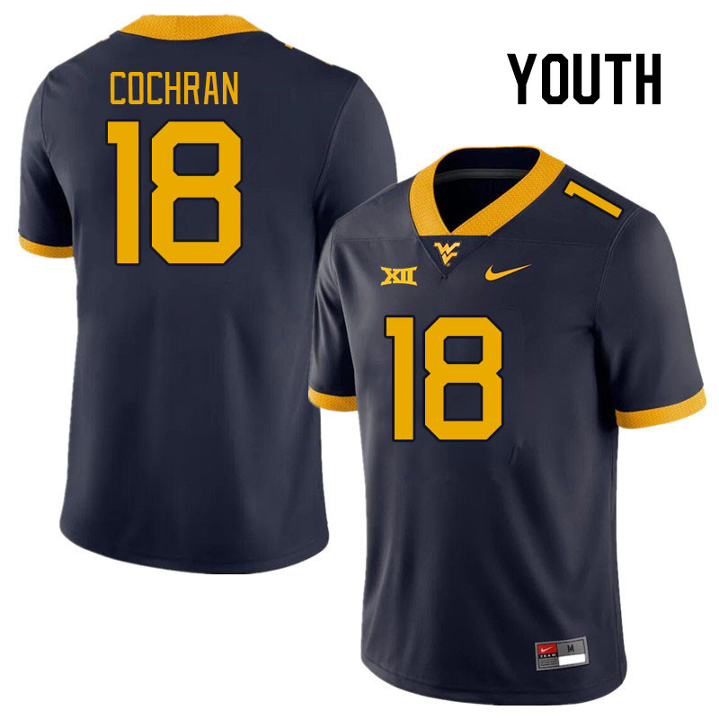 Youth #18 Grant Cochran West Virginia Mountaineers College Football Jerseys Stitched Sale-Navy - Click Image to Close